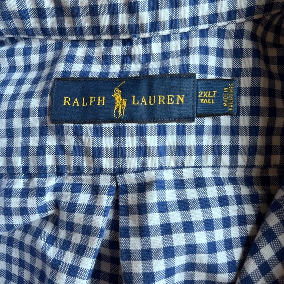 Ralph Lauren Shirt 2XT Big Blue White Gingham Check Button Down Short Sleeve - Picture 5 of 5